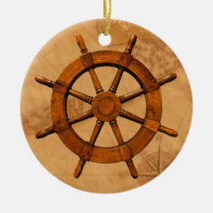 Ornement Rond En Céramique Roue en bois de bateau