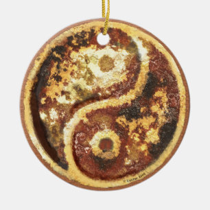 Ornement Rond En Céramique Rouille Yin Yang