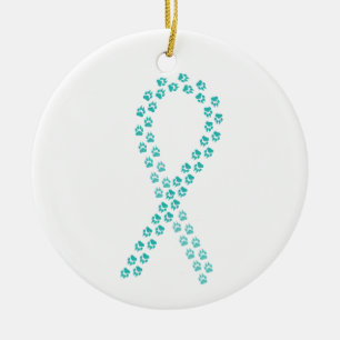 Ornement Rond En Céramique Ruban Pawprint turquoise