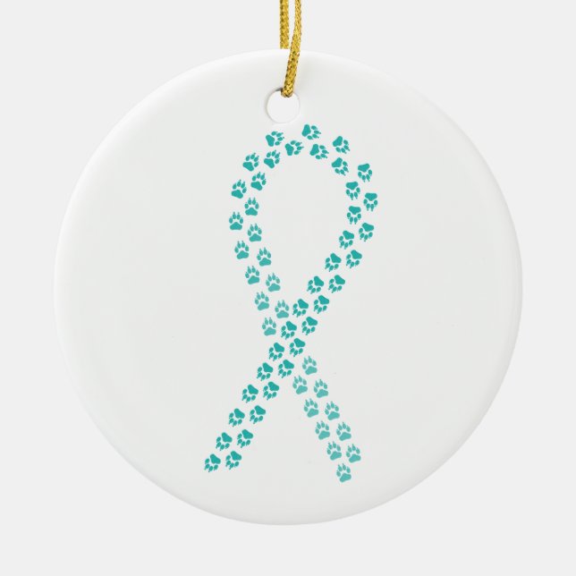 Ornement Rond En Céramique Ruban Pawprint turquoise (Devant)