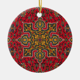 Ornement Rond En Céramique Ruban perse rouge et or