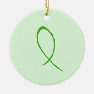 Ornement Rond En Céramique Ruban vert personnalisable