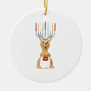 Ornement Rond En Céramique Rudolph Hannukkah