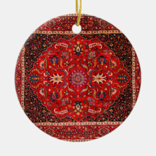 Ornement Rond En Céramique Rug perse rouge de Mashhad