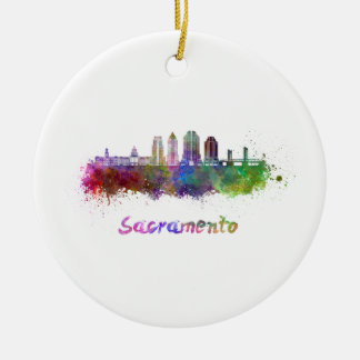 Ornement Rond En Céramique Sacramento V2 skyline en aquarelle