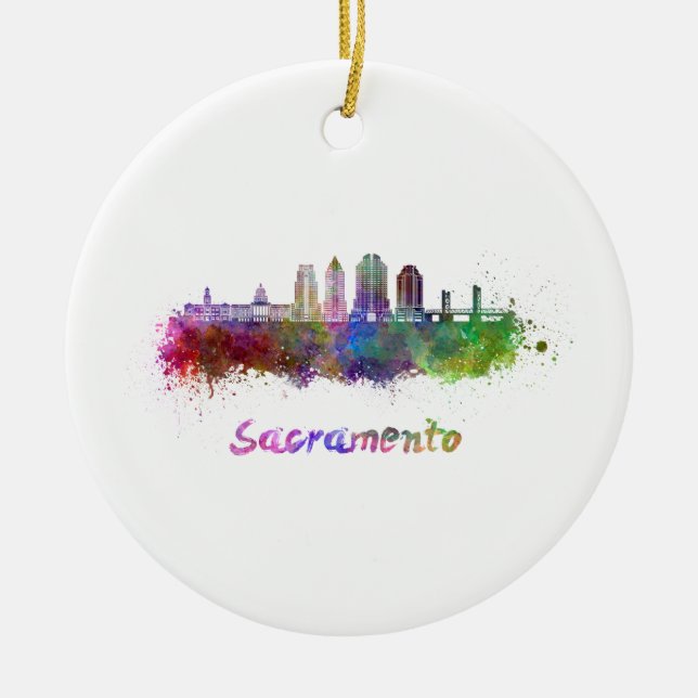 Ornement Rond En Céramique Sacramento V2 skyline en aquarelle (Devant)