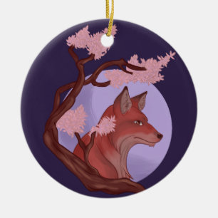 Ornement Rond En Céramique Sakura Fox