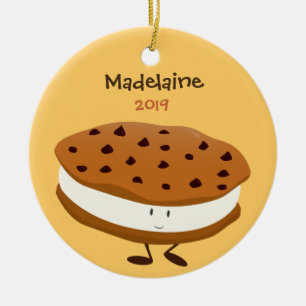 Ornement Rond En Céramique Sandwich au biscuit cuit avec nom et année  Ornem