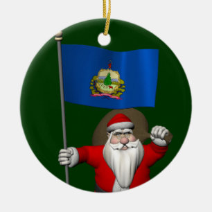 Ornement Rond En Céramique Santa Claus Avec L'Enseigne Du Vermont