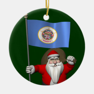 Ornement Rond En Céramique Santa Claus with Ensign of Minnesota
