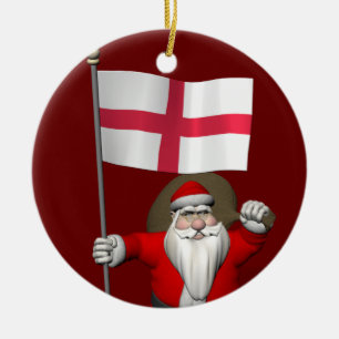 Ornement Rond En Céramique Santa Claus With Flag Of England