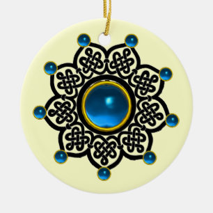 Ornement Rond En Céramique Sapphire Bleu SOLEIL GOTHIQUE, Gemmes Ruby Rouge