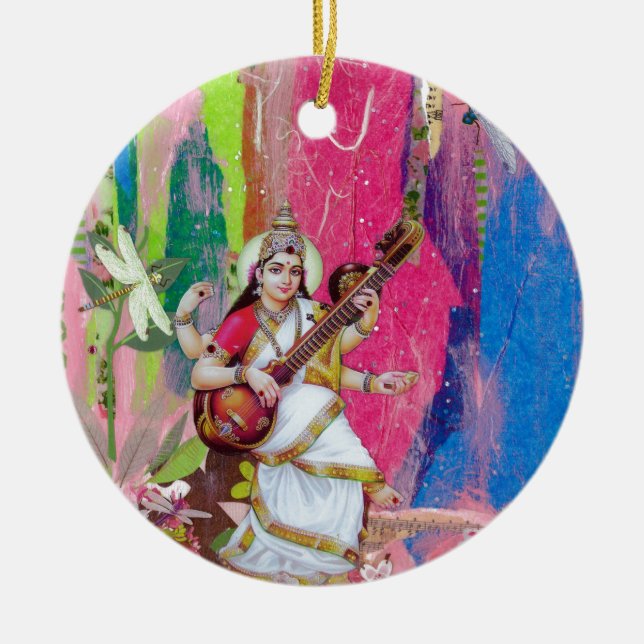 Ornement Rond En Céramique Saraswati (Devant)