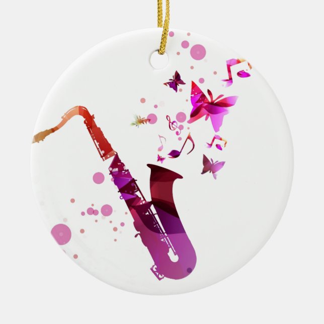 Ornement Rond En Céramique Saxophone musique mignonne et papillons (Devant)