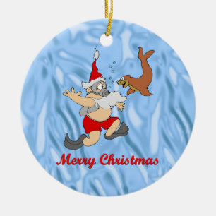 Ornement Rond En Céramique Scaphandre Père Noël