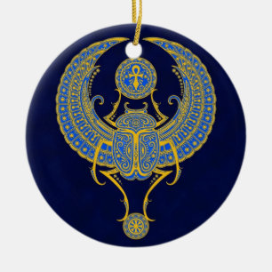 Ornement Rond En Céramique Scarabée à ailes par Egyptien, bleu