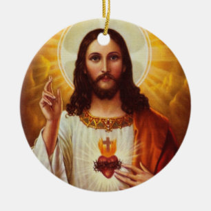 Ornement Rond En Céramique Seigneur Jésus-Christ et le coeur sacré