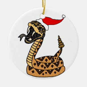 Ornement Rond En Céramique Serpent à sonnettes drôle de Noël