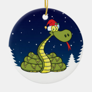 Ornement Rond En Céramique serpent de noël à santa hat