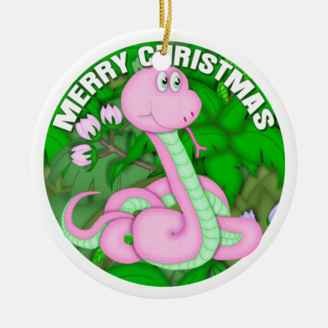 Ornement Rond En Céramique Serpent de rose de Joyeux Noël (Devant)