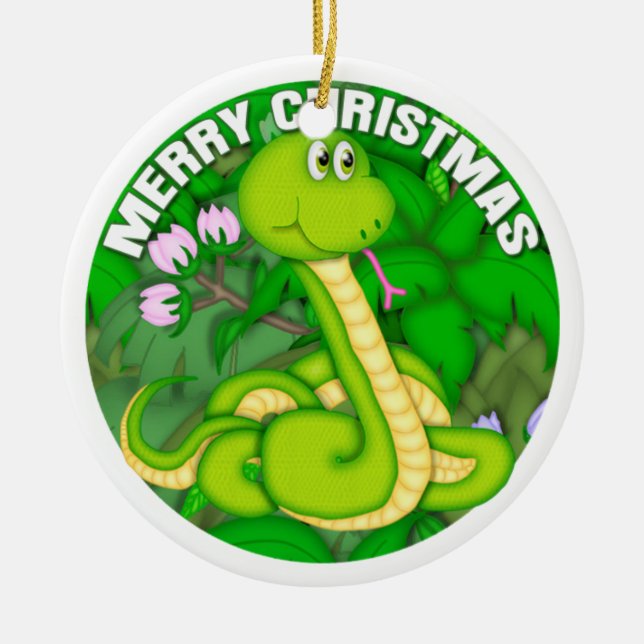 Ornement Rond En Céramique Serpent vert de Joyeux Noël (Devant)