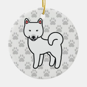 Ornement Rond En Céramique Shiba Inu Blanc