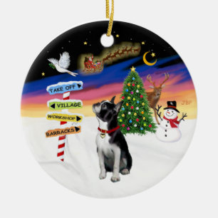 Ornement Rond En Céramique Signes de Noël - Boston Terrier #3