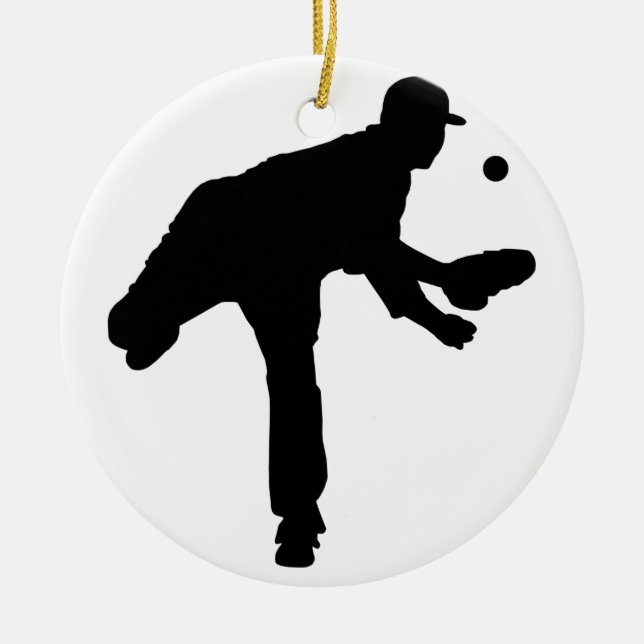 Ornement Rond En Céramique Silhouette de broc de base-ball (Devant)