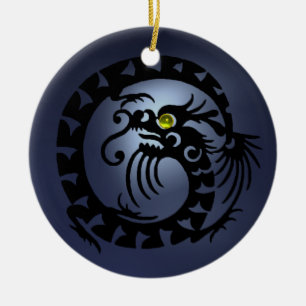 Ornement Rond En Céramique SNAKE DRAGON Black Blue Topaz