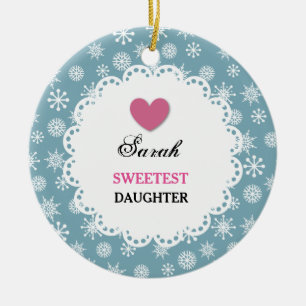 Ornement Rond En Céramique Snowflakes Bleu et blanc de la FILLE S12Z