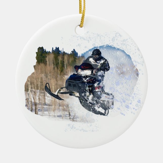 Ornement Rond En Céramique Snowmobile aéroporté (Devant)