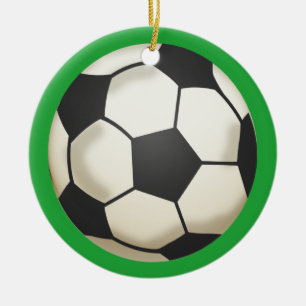 Ornement Rond En Céramique Soccer photo Keepsaké vert