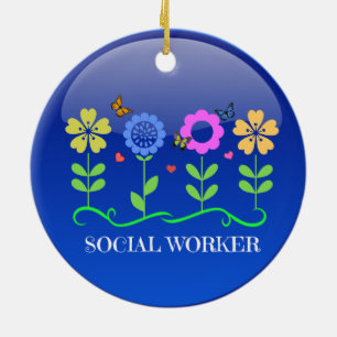 Ornement Rond En Céramique Social Worker, design floral
