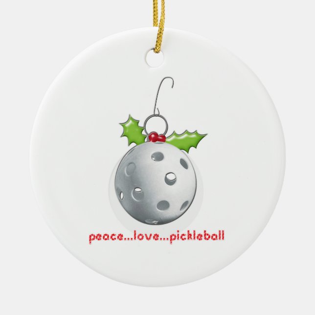 Ornement Rond En Céramique Soirée de Noël Pickleball (Devant)