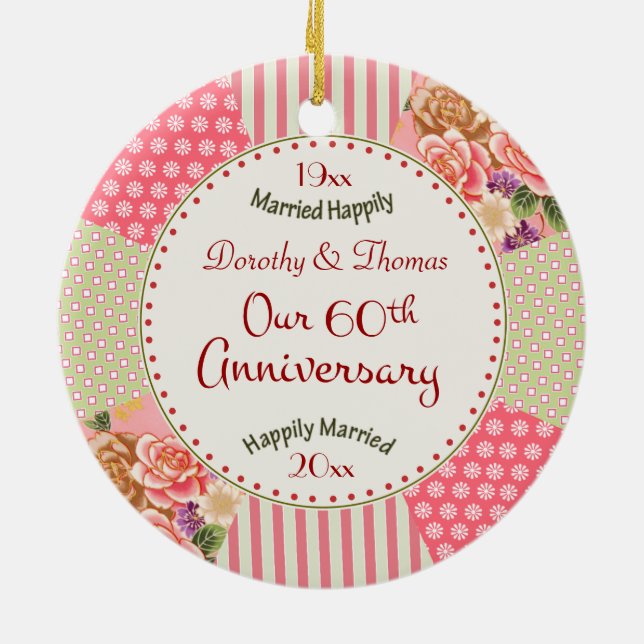 Ornement Rond En Céramique Soixantième cadeaux de Noël d'anniversaire (Dos)