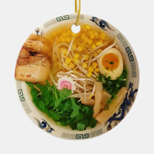 Ornement Rond En Céramique Soupe de nouilles de Ramen de porc (Devant)