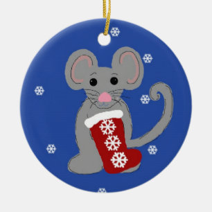 Ornement Rond En Céramique Souris de Noël