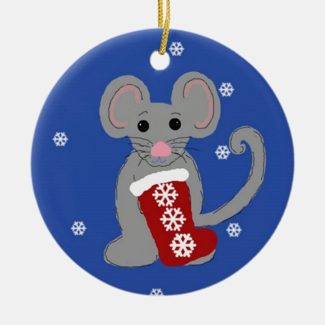 Ornement Rond En Céramique Souris de Noël (Devant)