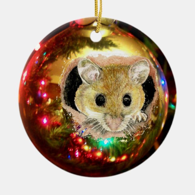 Ornement Rond En Céramique Souris de Noël (Devant)