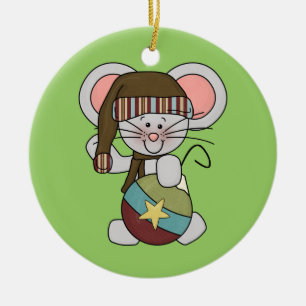 Ornement Rond En Céramique Souris de Noël avec l'ornement