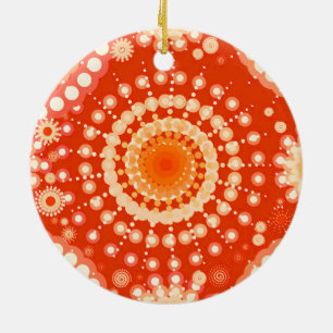 Ornement Rond En Céramique Starburds et pingwheel, mandarin orange