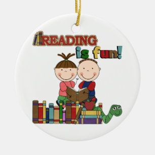 Ornement Rond En Céramique Stick Figure Kids Reading is Fun