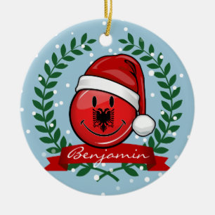 Ornement Rond En Céramique Style albanais de Noël de drapeau