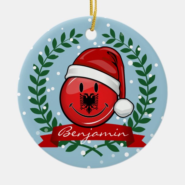 Ornement Rond En Céramique Style albanais de Noël de drapeau (Devant)