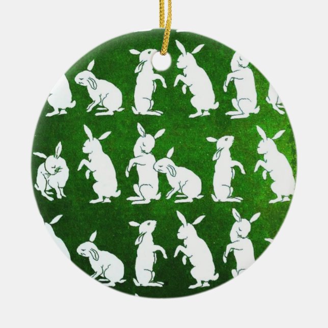 Ornement Rond En Céramique Suivez l'ornement blanc de lapin (Devant)