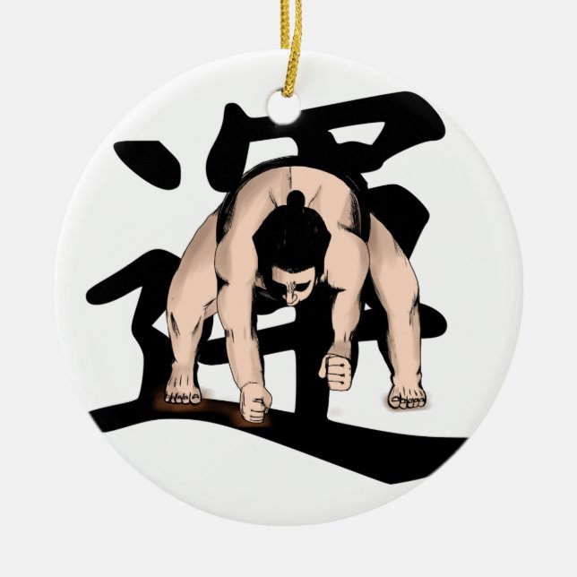 Ornement Rond En Céramique sumo-wrestling (Devant)