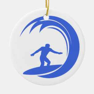 Ornement Rond En Céramique Surfing de Royal Blue et White