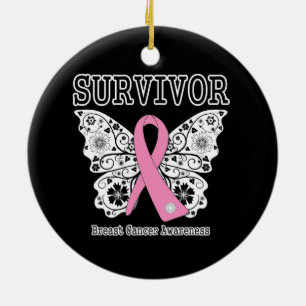Ornement Rond En Céramique SURVIVANT - papillon de cancer du sein