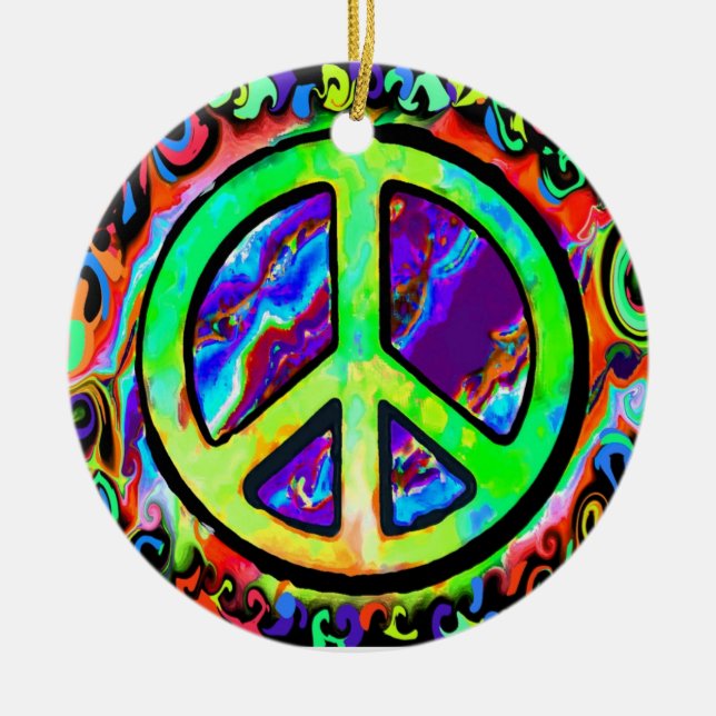 Ornement Rond En Céramique SYMBOLE DE PAIX PsychÉLIQUE Noël (Devant)
