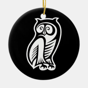 Ornement Rond En Céramique Symbole hibou blanc